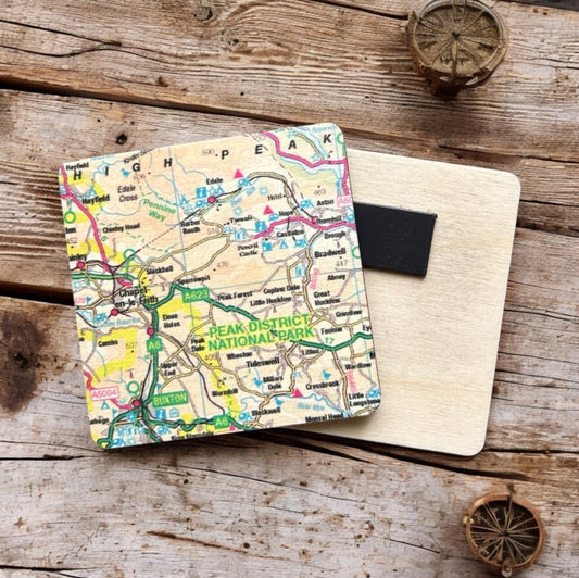 Book cover of: OS Map Wooden Square Magnet - Peak District National Park