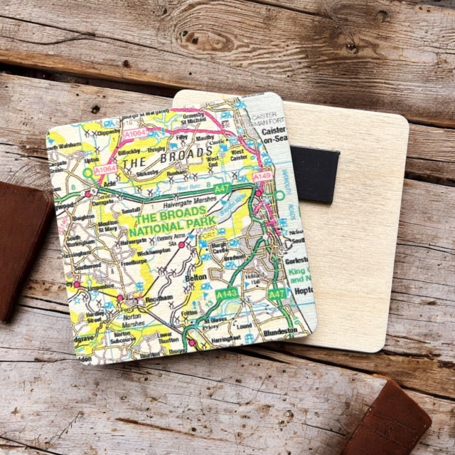 Book cover of: OS Map Wooden Square Magnet - The Broads