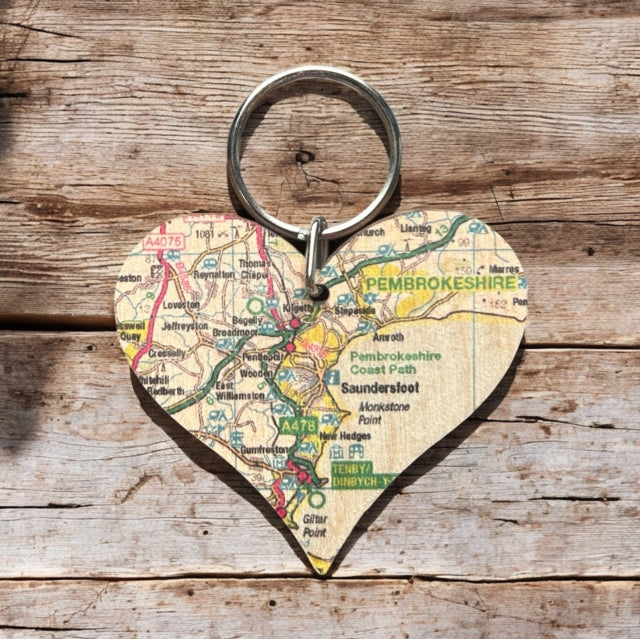 Book cover of: OS Map Wooden Heart Key-ring - Pembrokeshire Coast National Park