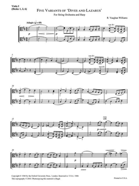 Book cover of: Five Variants on 'Dives and Lazarus': Five Variants on 'Dives and Lazarus'. By: Ralph Vaughan Williams