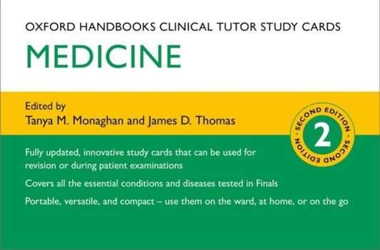 Book cover of: Oxford Handbooks Clinical Tutor Study Cards: Medicine. By: Tanya M. Monaghan