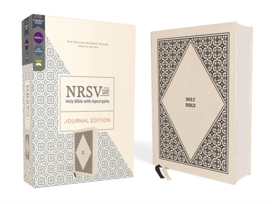 Book cover of: NRSVue, Holy Bible with Apocrypha, Journal Edition, Cloth over Board, Cream, Comfort Print. By: Zondervan Staff