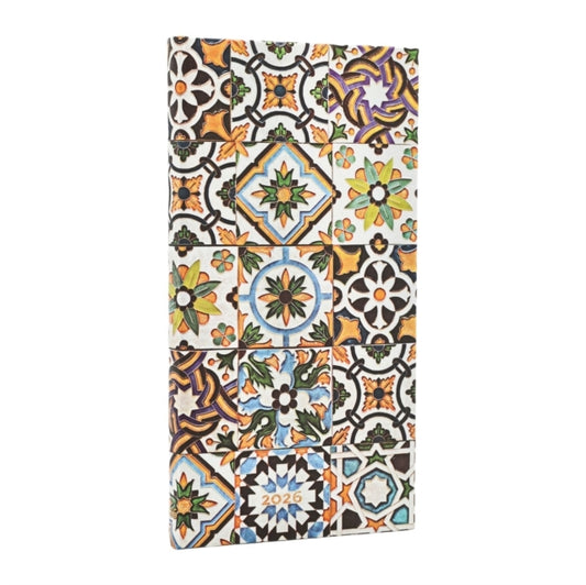 Book cover of: 2026 Porto (Portuguese Tiles) Slim 12-month Horizontal Hardcover Flexi Dayplanner 2026 (Elastic Band Closure). By: Paperblanks