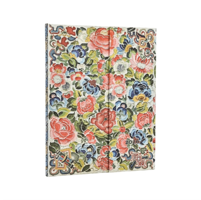 Book cover of: 2026 Pear Garden (Peking Opera Embroidery) Ultra 12-month Horizontal Hardcover Flexi Dayplanner 2026 (Wrap Closure). By: Paperblanks