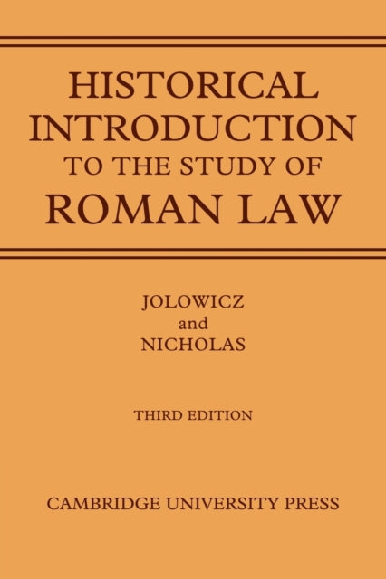 Book cover of: Historical Introduction to the Study of Roman Law. By: H. F. Jolowicz