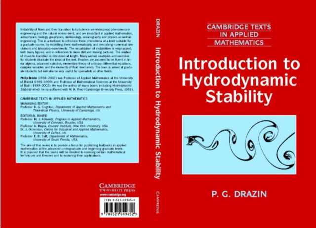 Book cover of: Introduction to Hydrodynamic Stability. By: P. G. Drazin