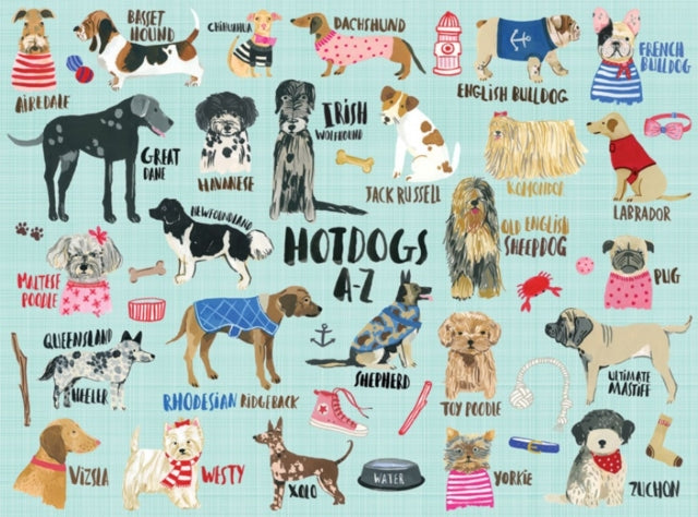 Book cover of: Hot Dogs A-Z 1000 Piece Puzzle. By: Mudpuppy
