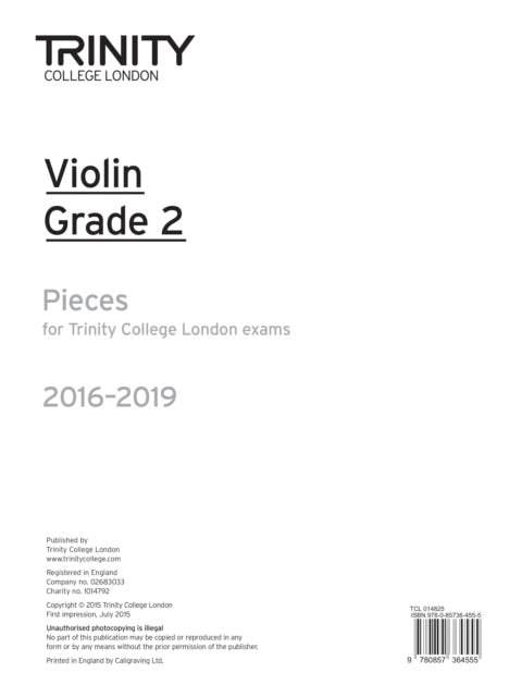 Book cover of: Violin Exam Pieces Grade 2 2016-2019. By: TRINITY COLLEGE LONDON