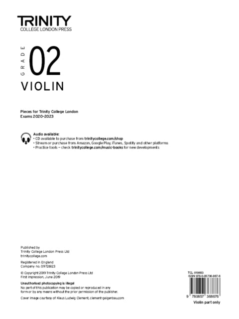 Book cover of: Trinity College London Violin Exam Pieces From 2020: Grade 2 (part only). By: Trinity College London