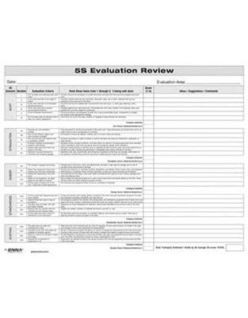 Book cover of: 5S: Evaluation Review Form. By: Enna