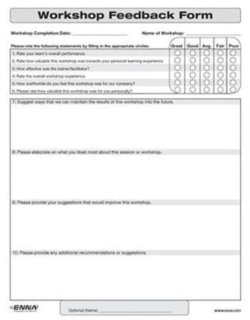 Book cover of: Workshop Feedback Form. By: Enna