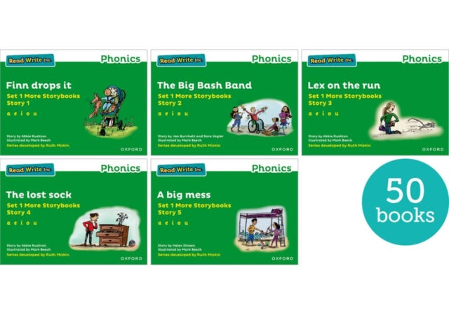 Book cover of: Read Write Inc. Phonics: Green Set 1 More Storybooks (Pack of 50). By: Ruth Miskin