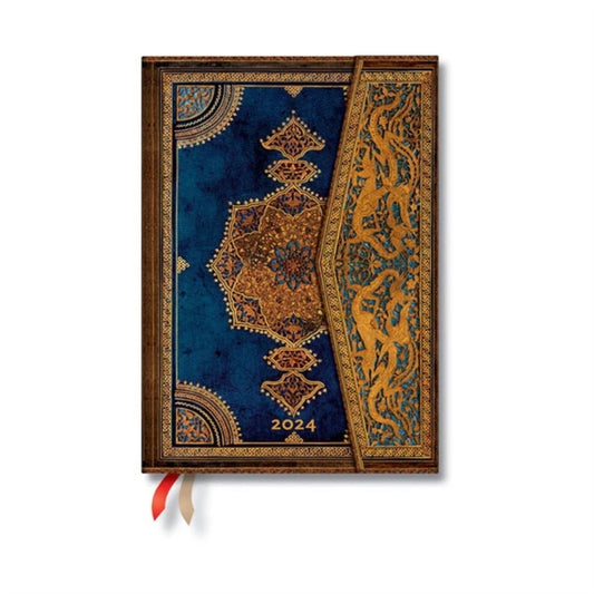 Book cover of: Safavid Indigo (Safavid Binding Art) Midi Vertical 12-month Dayplanner 2024 (Wrap Closure). By: Paperblanks