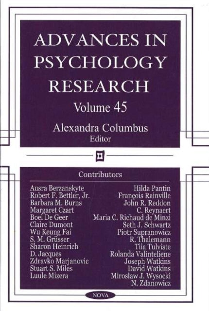 Book cover of: Advances in Psychology Research. By: Alexandra Columbus