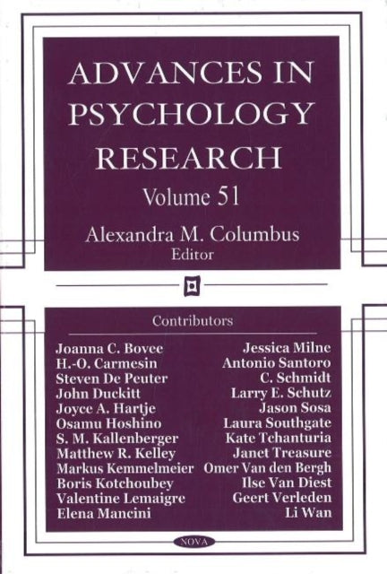 Book cover of: Advances in Psychology Research. By: Alexandra M. Columbus