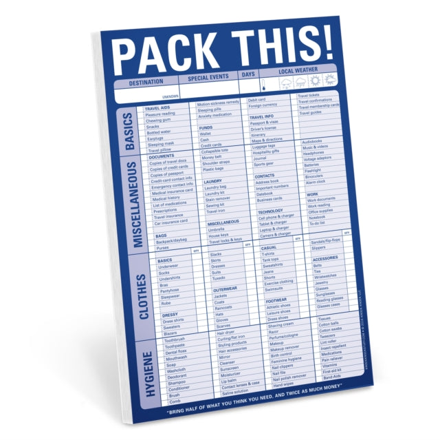 Book cover of: Knock Knock Pack This! Pad. By: Knock Knock