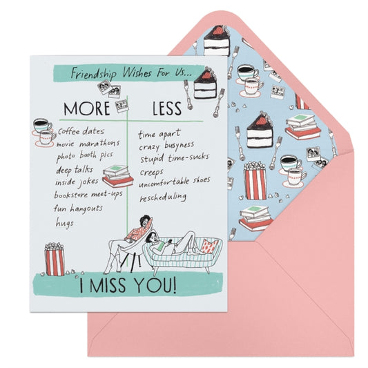 Book cover of: 6-Pack Em & Friends Julia Rothman Miss You Friend More/Less Greeting Cards