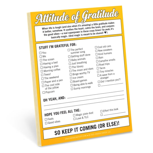 Book cover of: Knock Knock Attitude of Gratitude Nifty Note Pad. By: Knock Knock Knock
