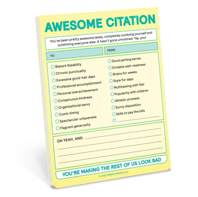 Book cover of: Knock Knock Awesome Citation Nifty Note Pad (Pastel Version). By: Knock Knock Knock