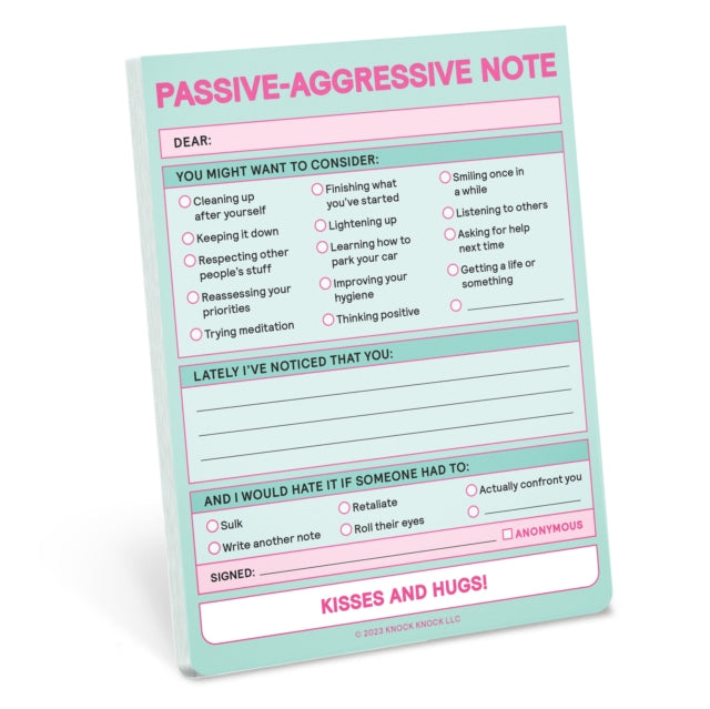 Book cover of: Knock Knock Passive Aggressive Nifty Note (Pastel Version). By: Knock Knock Knock