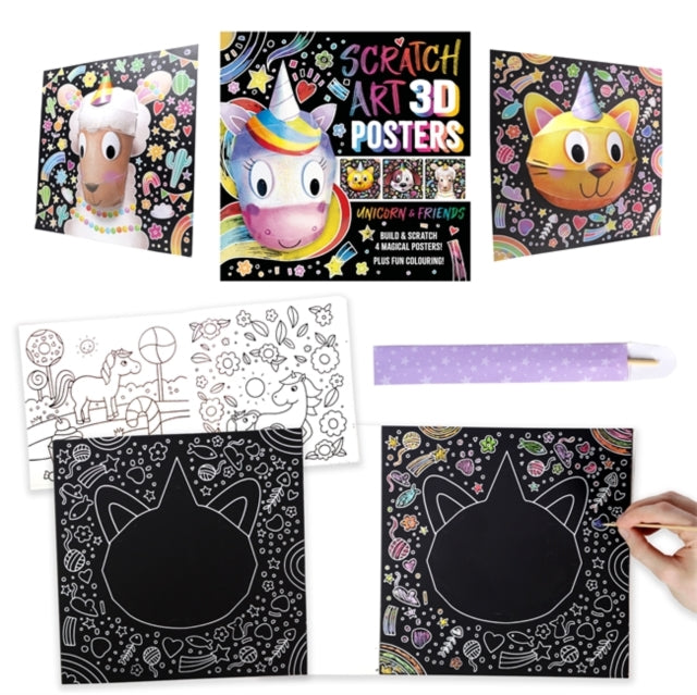 Book cover of: Scratch Art 3D Posters: Unicorn & Friends