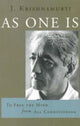 Book cover of: As One is. By: Jiddu Krishnamurti