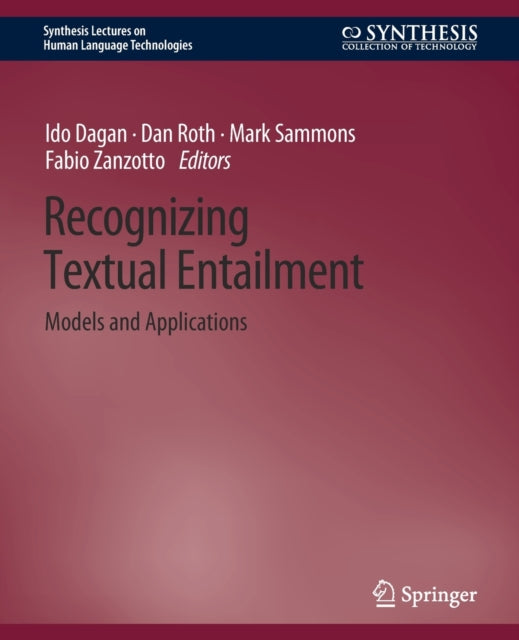 Book cover of: Recognizing Textual Entailment. By: Ido Dagan