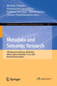 Book cover of: Metadata and Semantic Research. By: Michalis Sfakakis