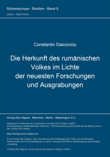 Book cover of: Die Herkunft des rumaenischen Volkes im Lichte der neuesten Forschungen und Ausgrabungen. By: Constantin Daicoviciu