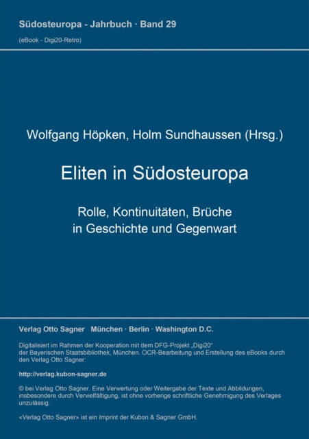 Book cover of: Eliten in Suedosteuropa. Rolle, Kontinuitaeten, Brueche in Geschichte und Gegenwart