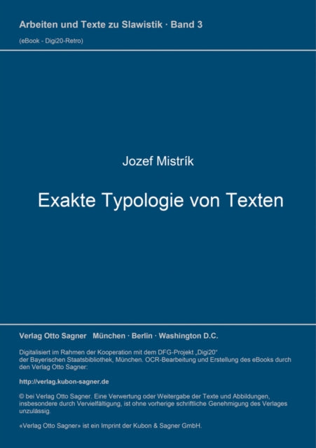 Book cover of: Exakte Typologie von Texten. By: Jozef Mistrík