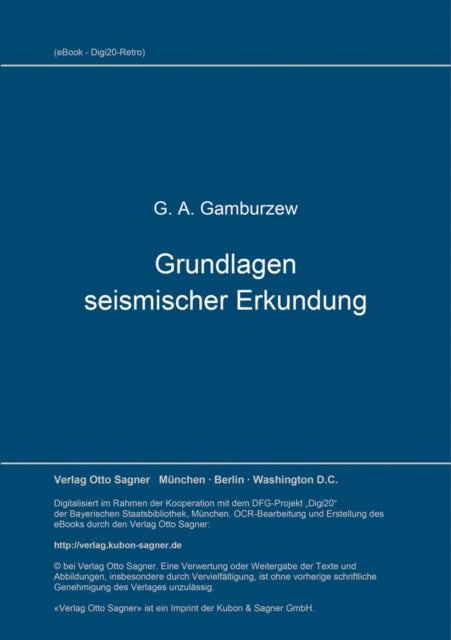 Book cover of: Grundlagen seismischer Erkundung. By: G. A Gamburzew