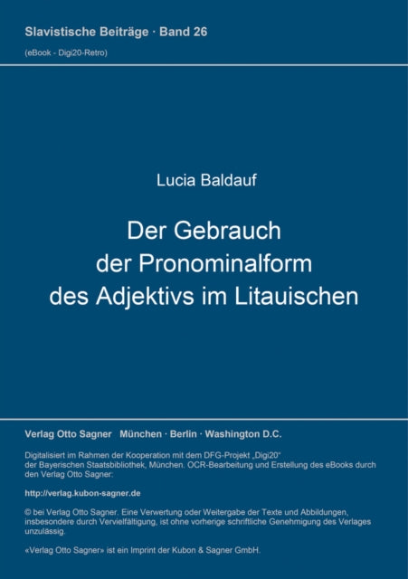 Book cover of: Der Gebrauch der Pronominalform des Adjektivs im Litauischen. By: Lucia Baldauf