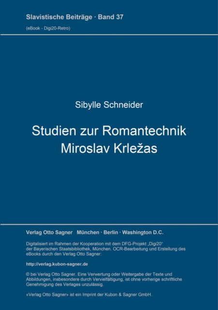 Book cover of: Studien zur Romantechnik Miroslav Krlezas. By: Sibylle Schneider