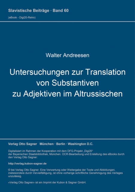 Book cover of: Untersuchungen zur Translation von Substantiven zu Adjektiven im Altrussischen