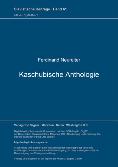 Book cover of: Kaschubische Anthologie. By: Ferdinand Neureiter