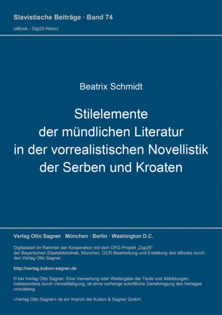 Book cover of: Stilelemente der muendlichen Literatur in der vorrealistischen Novellistik der Serben und Kroaten