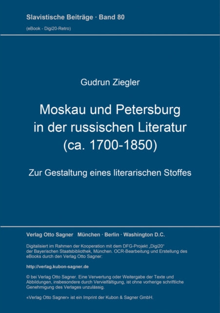 Book cover of: Moskau und Petersburg in der russischen Literatur (ca. 1700-1850)