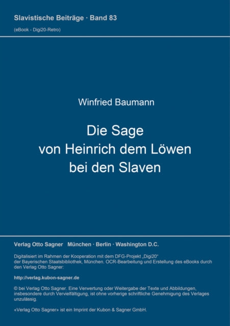 Book cover of: Die Sage von Heinrich dem Loewen bei den Slaven