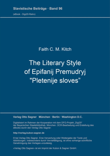 Book cover of: Literary Style of Epifanij Premudryj "Pletenije sloves"