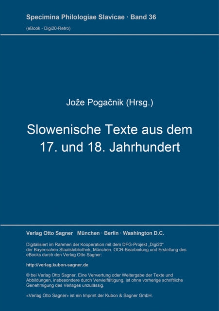 Book cover of: Slowenische Texte aus dem 17. und 18. Jh