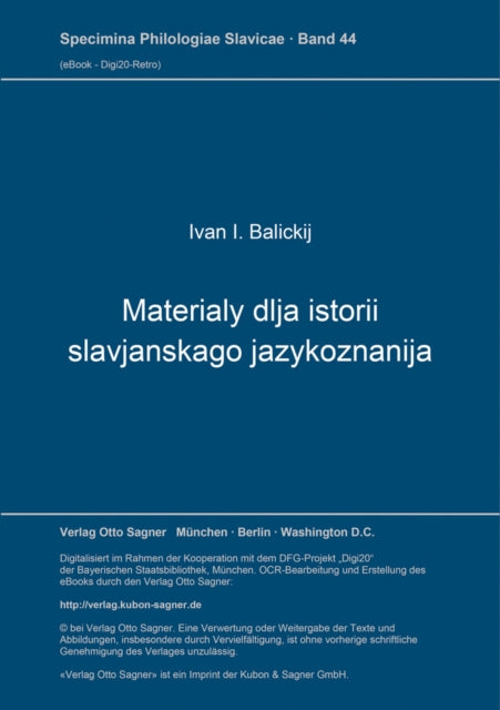 Book cover of: Materialy dlja istorii slavjanskago jazykoznanija
