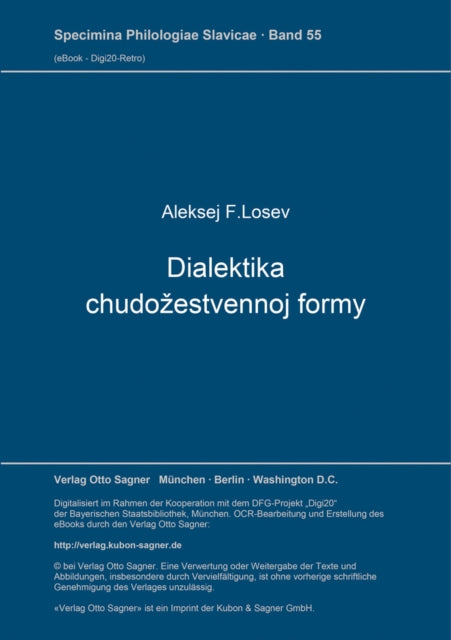 Book cover of: Dialektika chudozestvennoj formy. Studie von Alexander Haardt