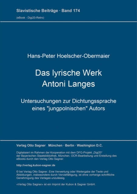 Book cover of: Das lyrische Werk Antoni Langes