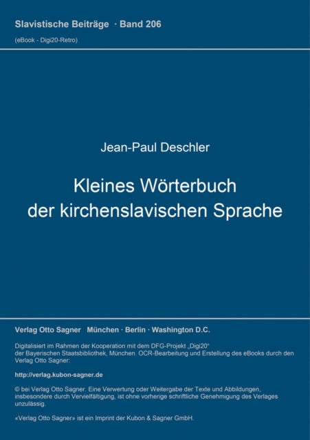 Book cover of: Kleines Woerterbuch der kirchenslavischen Sprache
