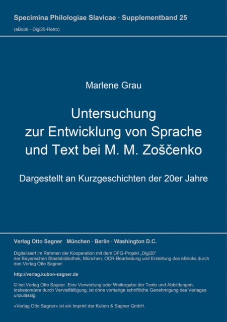 Book cover of: Untersuchung zur Entwicklung von Sprache und Text bei M. M. Zoscenko
