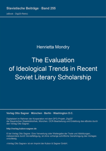 Book cover of: Evaluation of Ideological Trends in Recent Soviet Literary Scholarship