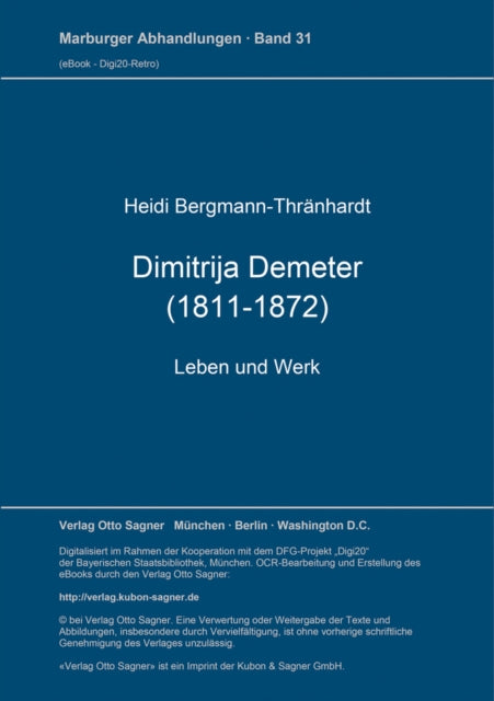 Book cover of: Dimitrija Demeter (1811-1872). Leben und Werk. By: Heidi Bergmann-Thränhardt