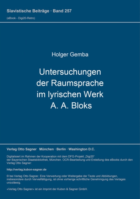 Book cover of: Untersuchungen der Raumsprache im lyrischen Werk A. A. Bloks