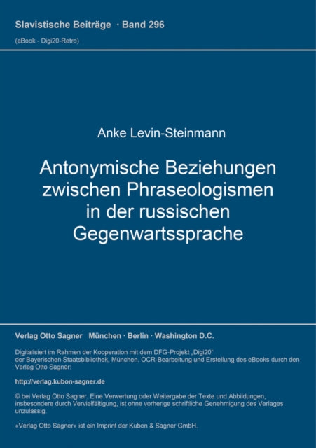 Book cover of: Antonymische Beziehungen zwischen Phraseologismen in der russischen Gegenwartssprache